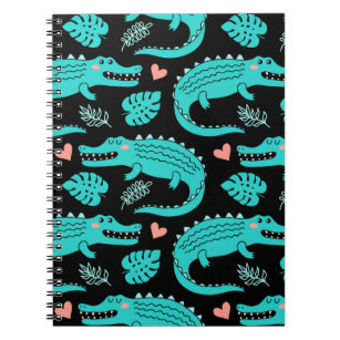 Naadloos patroon met schattige cartoon krokodillen notitieboek