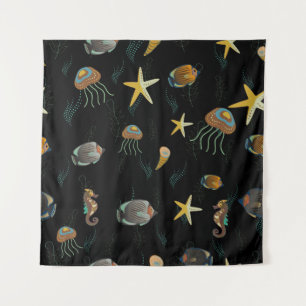 Naadloos patroon met schattige decoratieve vissen wandkleed