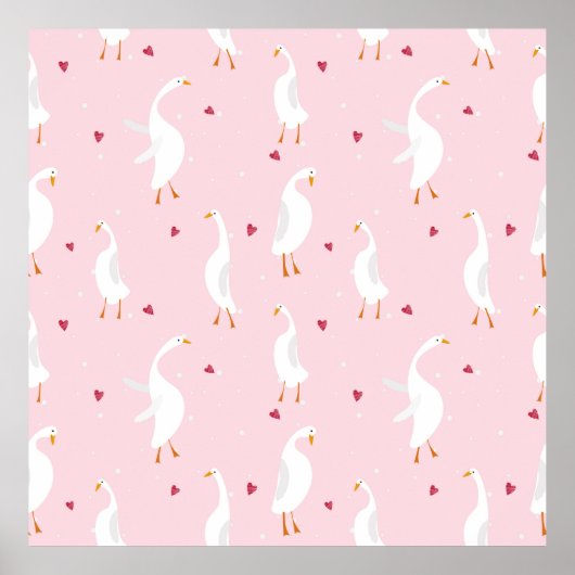 Naadloos patroon met schattige eend met hart op ro poster (Voorkant)