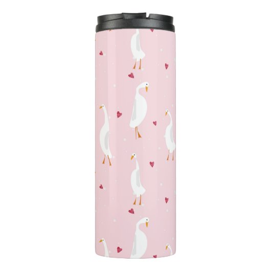 Naadloos patroon met schattige eend met hart op ro thermosbeker (Achterkant)