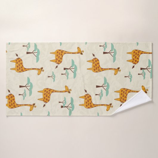 Naadloos patroon met schattige giraffen en bomen, badhanddoek (Badhanddoek)