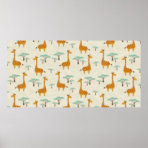 Naadloos patroon met schattige giraffen en bomen, poster