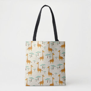 Naadloos patroon met schattige giraffen en bomen, tote bag