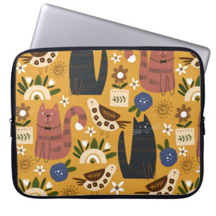 Naadloos patroon met schattige katten en vogels. laptop sleeve