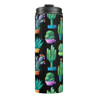Naadloos patroon met schattige kleurrijke cactusse thermosbeker