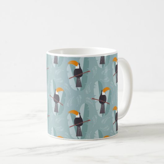 Naadloos patroon met schattige oerwouden papegaai koffiemok (Voorkant rechts)