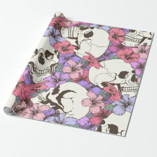Naadloos patroon met schedelspieren, bloemen cadeaupapier