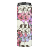 Naadloos patroon met schedelspieren, bloemen thermosbeker (Achterkant)
