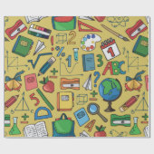 Naadloos patroon met schoolbenodigdheden op geel cadeaupapier (Vlak)