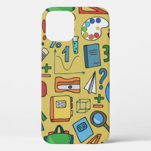 Naadloos patroon met schoolbenodigdheden op geel Case-Mate iPhone case