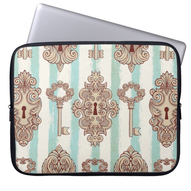 Naadloos patroon met  sleutels en sloten. Vrij Laptop Sleeve (Voorkant)