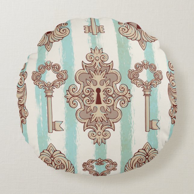 Naadloos patroon met  sleutels en sloten. Vrij Rond Kussen (Voorkant)