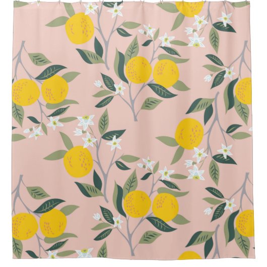 Naadloos patroon met takken van sinaasappels in bl douchegordijn (Voorkant)