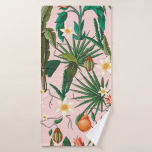 Naadloos patroon met tropisch blad, bloemen en f badhanddoek