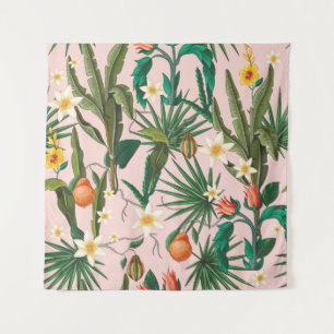 Naadloos patroon met tropisch blad, bloemen en f wandkleed