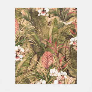 Naadloos patroon met tropische bladeren en bloemen fleece deken