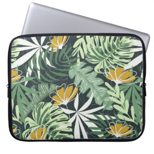 Naadloos patroon met tropische bladeren en bloemen laptop sleeve