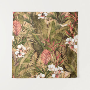 Naadloos patroon met tropische bladeren en bloemen wandkleed