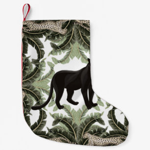 Naadloos patroon met tropische bladeren en dieren kleine kerstsok