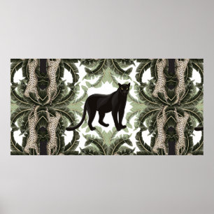 Naadloos patroon met tropische bladeren en dieren poster