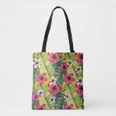 Naadloos patroon met tropische bloemen, palmverlof tote bag (Voorkant)