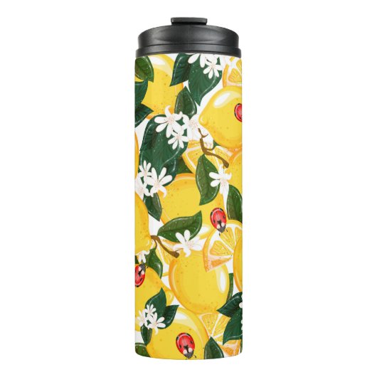 Naadloos patroon met tropische zomercitroenvruchte thermosbeker (Voorkant)