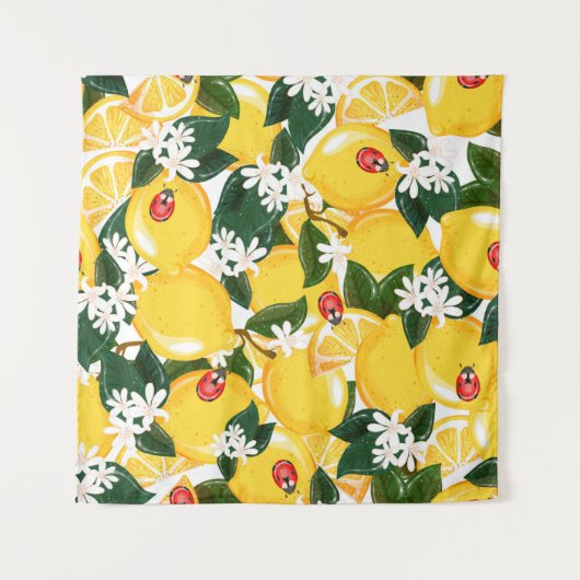 Naadloos patroon met tropische zomercitroenvruchte wandkleed (Voorkant)