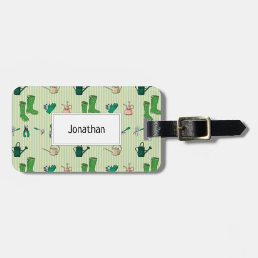 Naadloos patroon met tuingereedschap bagagelabel (Voorkant horizontaal)