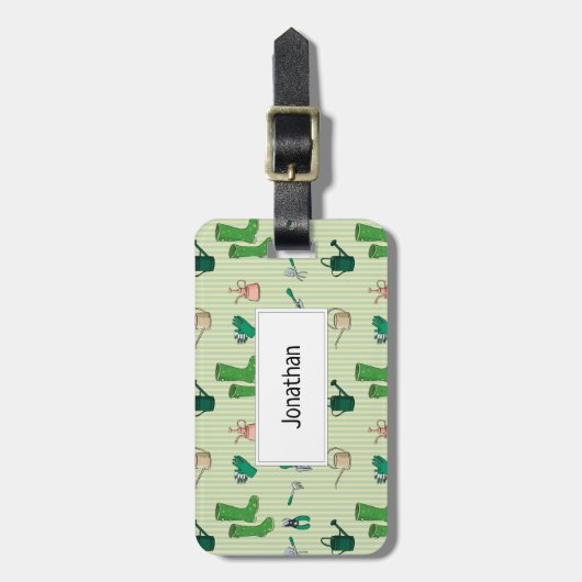 Naadloos patroon met tuingereedschap bagagelabel (Voorkant verticaal)