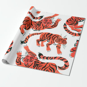 Naadloos patroon met verf in gouache tigers bij cadeaupapier