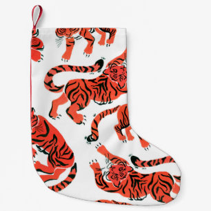Naadloos patroon met verf in gouache tigers bij kleine kerstsok