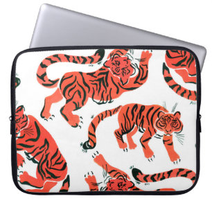 Naadloos patroon met verf in gouache tigers bij laptop sleeve