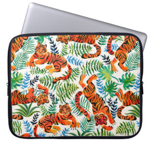 Naadloos patroon met verf in waterverf tijgers laptop sleeve