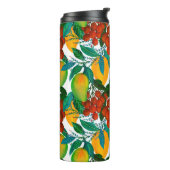 Naadloos patroon met vers helder exotisch mango thermosbeker (Gedraaid links)