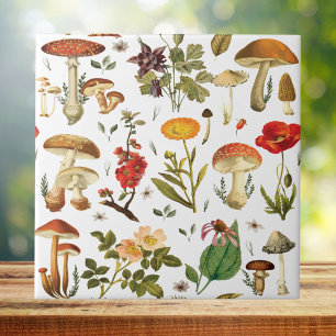 Naadloos patroon met vintage paddenstoelen en wild tegeltje