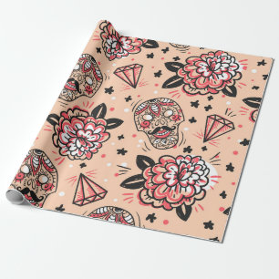 Naadloos patroon met vintage rozen, diamanten en cadeaupapier