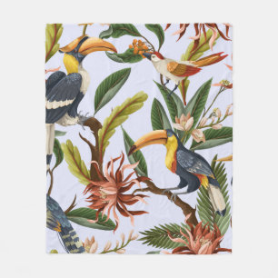 Naadloos patroon met vogels en tropische bladeren fleece deken