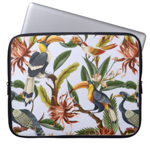 Naadloos patroon met vogels en tropische bladeren laptop sleeve