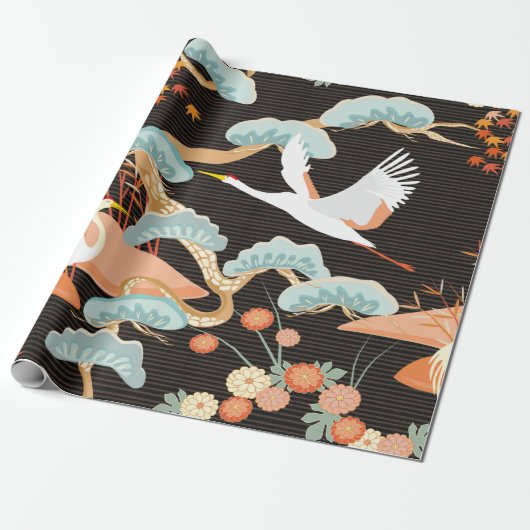 Naadloos patroon met vogels. Kraan. Heron. Japans Cadeaupapier (Uitgerold)