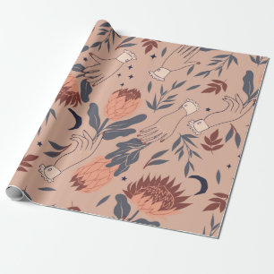 Naadloos patroon met vogels, proteïnebloemen en ha cadeaupapier