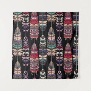 Naadloos patroon met vogelveren. Tribale kunst a Wandkleed