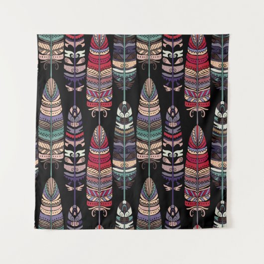 Naadloos patroon met vogelveren. Tribale kunst a Wandkleed (Voorkant)