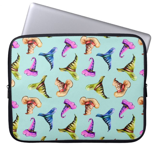 Naadloos patroon met waterverf oude petten, handpa laptop sleeve (Voorkant)