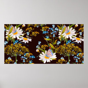 Naadloos patroon met wilde bloemen poster