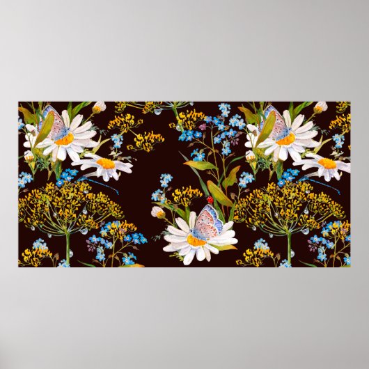 Naadloos patroon met wilde bloemen poster (Voorkant)