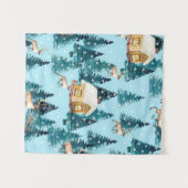 Naadloos patroon met winterdorp in het bos wandkleed (Voorkant (horizontaal))