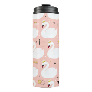 Naadloos patroon met witte zwanen. thermosbeker