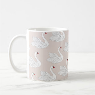 Naadloos patroon met witte zwanen. Witte vogelbaar Koffiemok