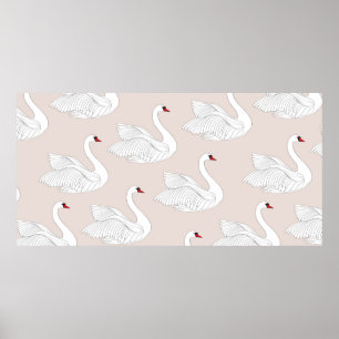 Naadloos patroon met witte zwanen. Witte vogelbaar Poster