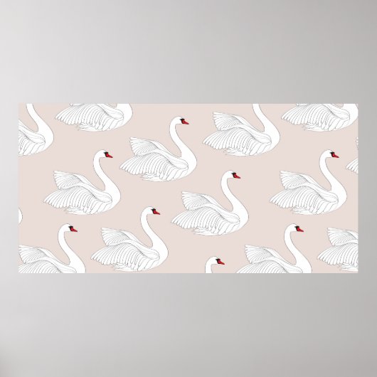 Naadloos patroon met witte zwanen. Witte vogelbaar Poster (Voorkant)